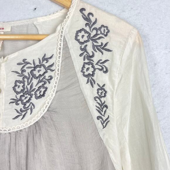 Sundance Large Silk Floral Embroidered Long Sleeve Lined Boho Peasant Blouse - Picture 7 of 11